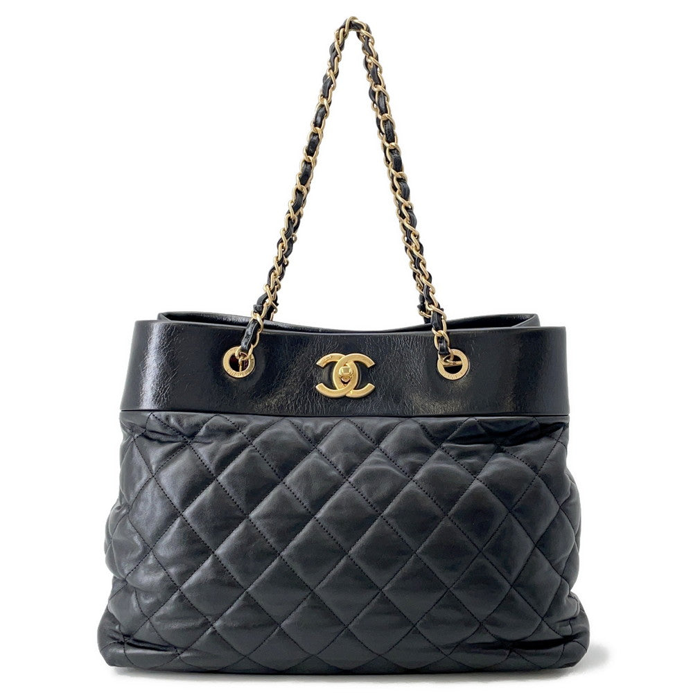 CHANEL Matelasse CC Logo Chain Tote Black Leather