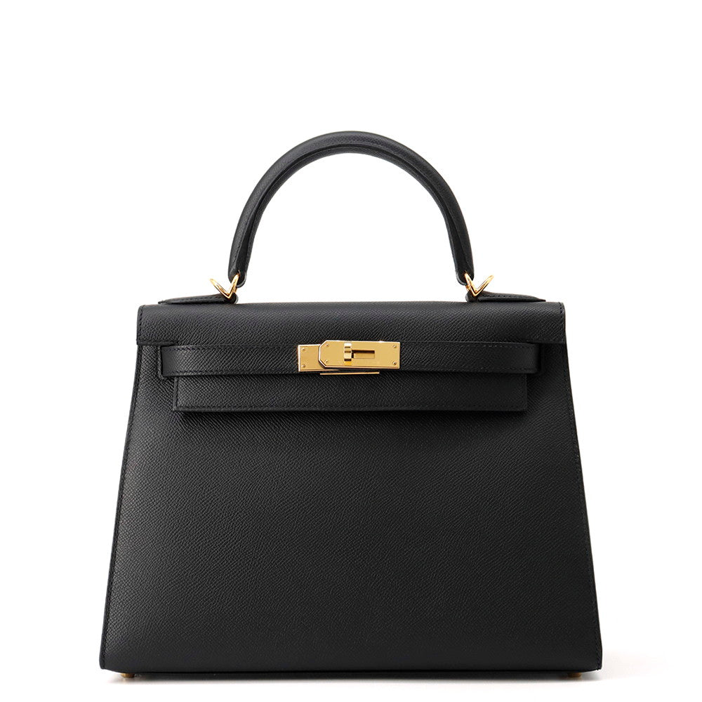 HERMES Kelly Sellier Black Epsom Size 28