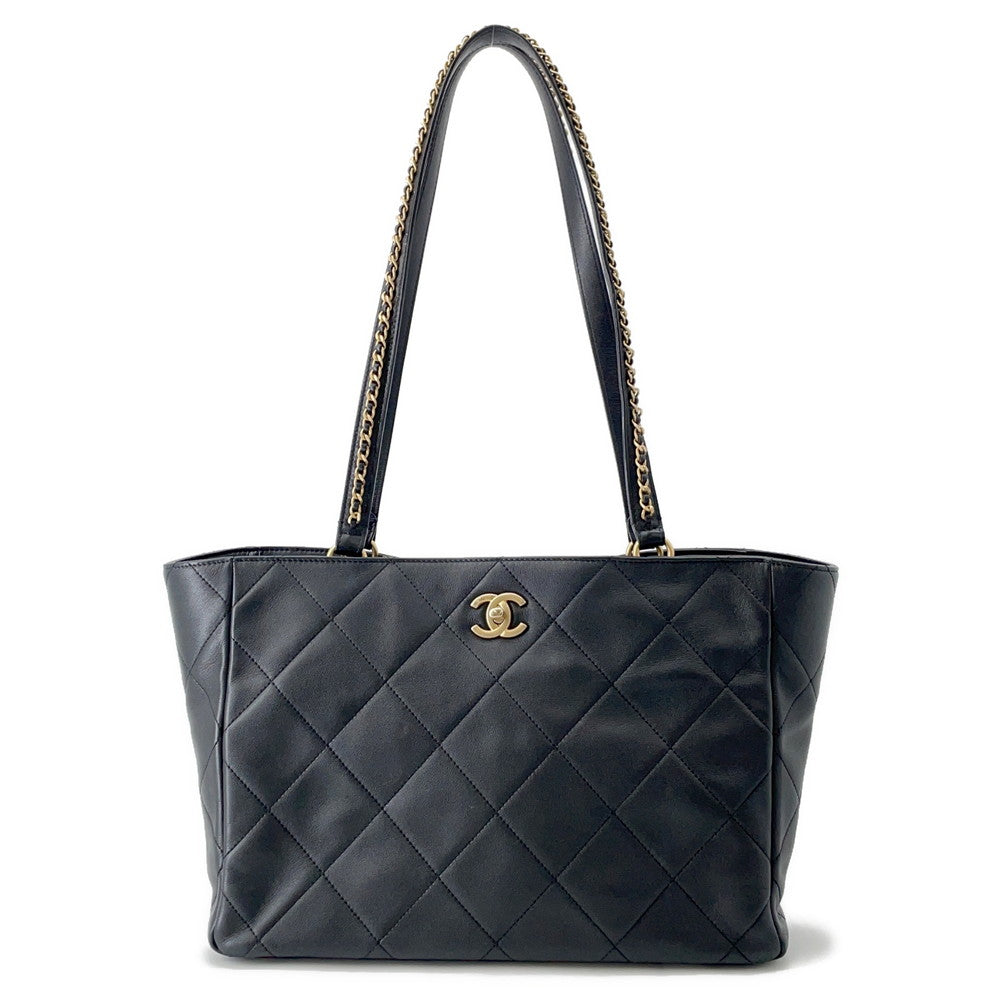 CHANEL Matelasse Shopping Tote Bag BlackAS3537 Calf Leather