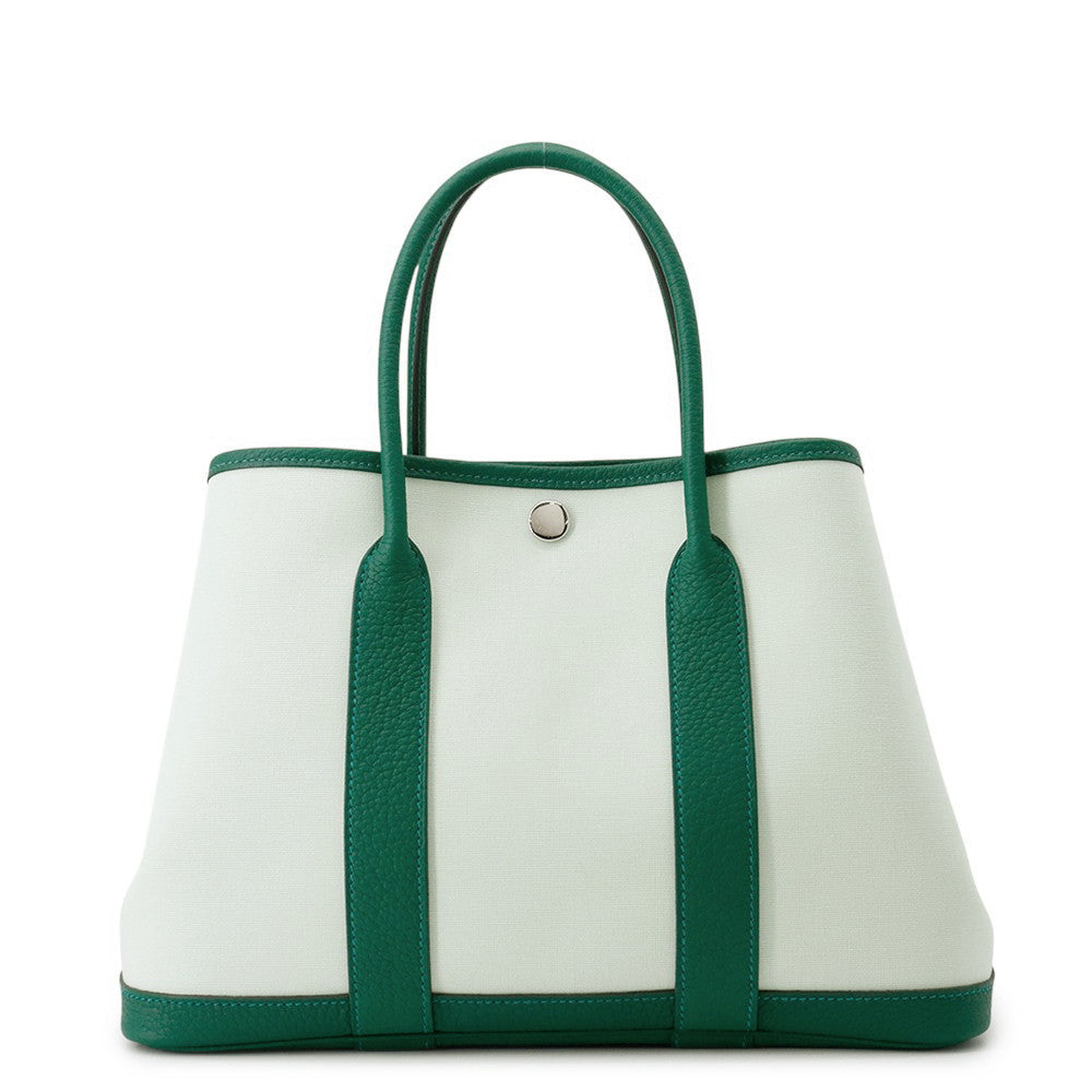 HERMES Garden Party VertPeppermint/VertMoyen Toile Military Negonda Leather Size TPM