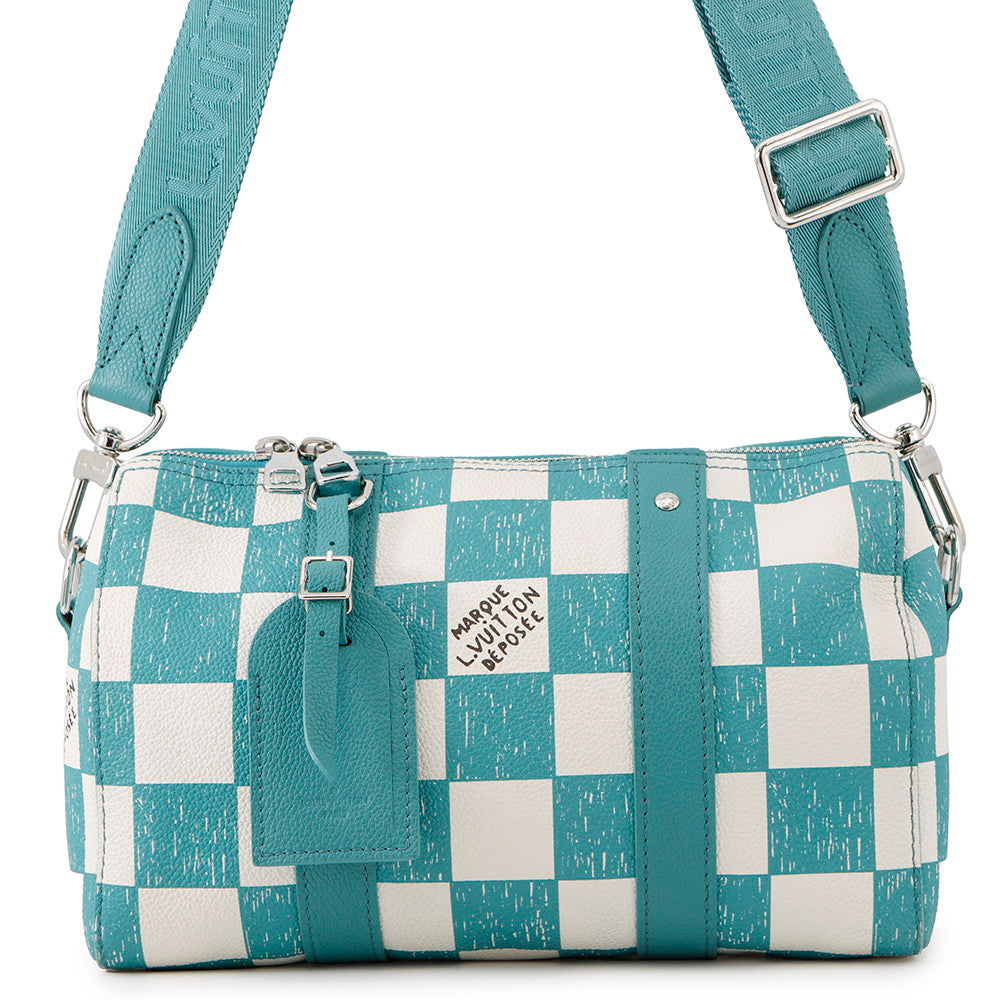 LOUIS VUITTON ★City Keepall Turquoise/WhiteN50076 damier checkerboard