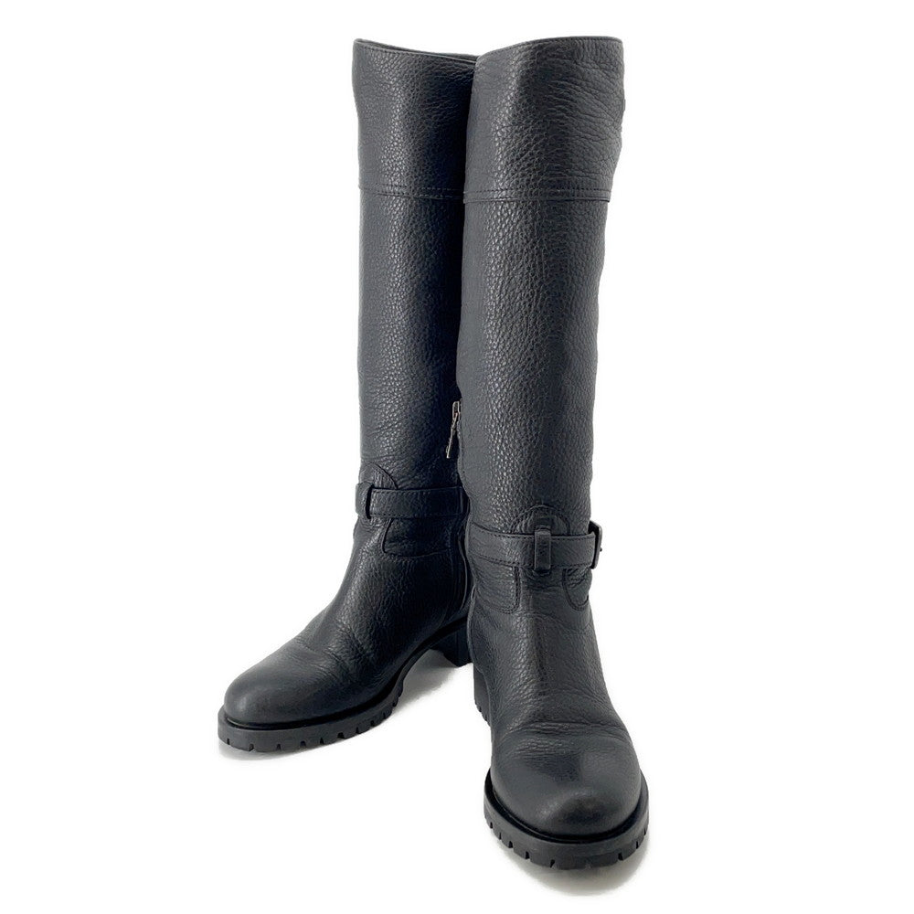 PRADA Long boots with PRADA logo Black Leather Size 37H