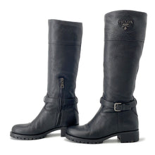Load image into Gallery viewer, PRADA Long boots with PRADA logo Black Leather Size 37H
