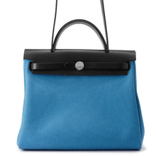 Load image into Gallery viewer, HERMES Herbag zip Black/Blue Toile Military Vache Hunter Leather Size PM
