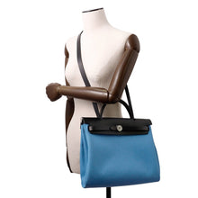 Load image into Gallery viewer, HERMES Herbag zip Black/Blue Toile Military Vache Hunter Leather Size PM
