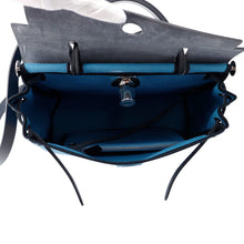 Load image into Gallery viewer, HERMES Herbag zip Black/Blue Toile Military Vache Hunter Leather Size PM
