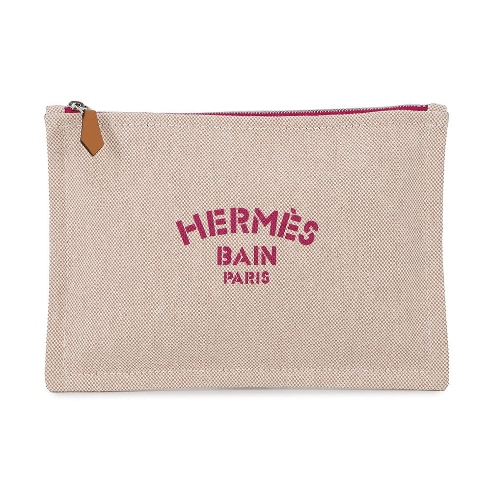 HERMES Flat Pouch New Yachting PM Beige/Purple Canvas Size PM