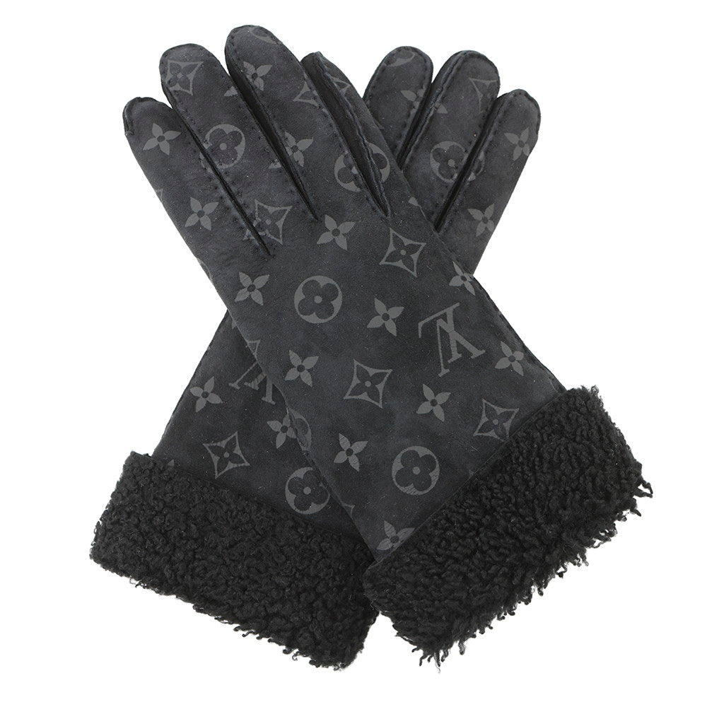 LOUIS VUITTON Gon Shearling Darling Gloves Size 7.5 BlackM71848 Eclipse