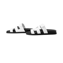 将图像加载到图库查看器中，HERMES Shipley Sandals White/Black Calf Leather Size 38 1/2
