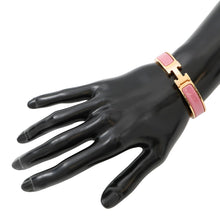 将图像加载到图库查看器中，HERMES Clic H Bracelet Size PM Rose Patch Enamel Gold Plated
