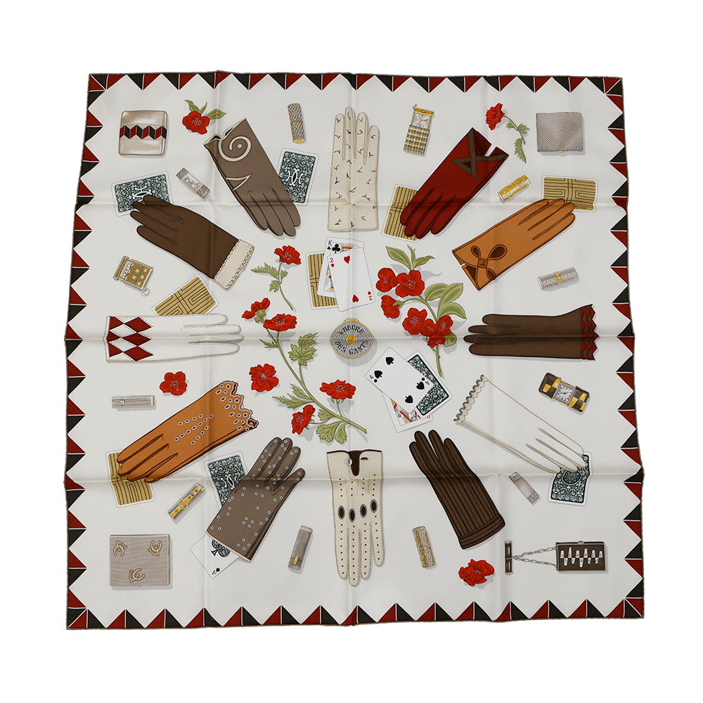 HERMES Wristwatch by Carre L'Heure des Gants Gloves Size 90 Blanc Casse/Etoupe/RougeH Silk100%