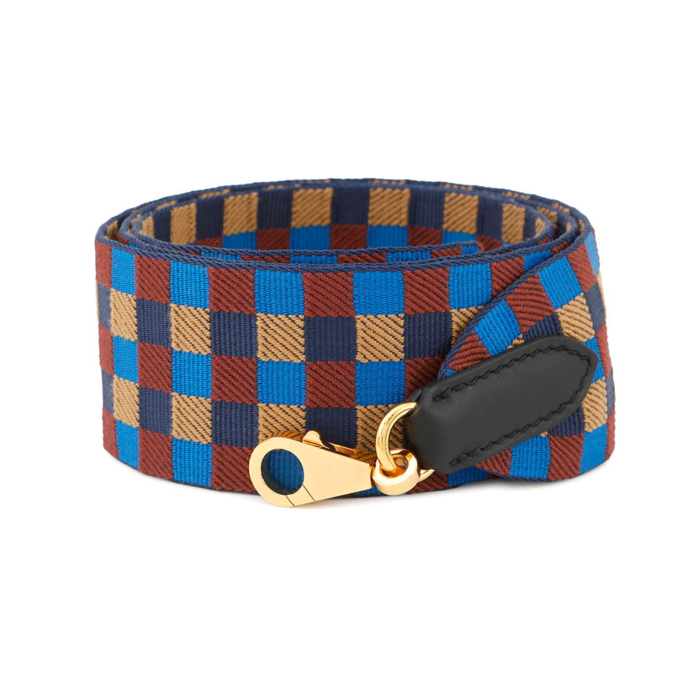 HERMES Bandouliere Sangle Maxi Quadrille Black/Blue Billiards/Biscuit/Rouge H Swift Leather toile Size 2