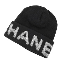 Load image into Gallery viewer, CHANEL Logo knit hat Black/Gray Wool 70% Cashmere30%
