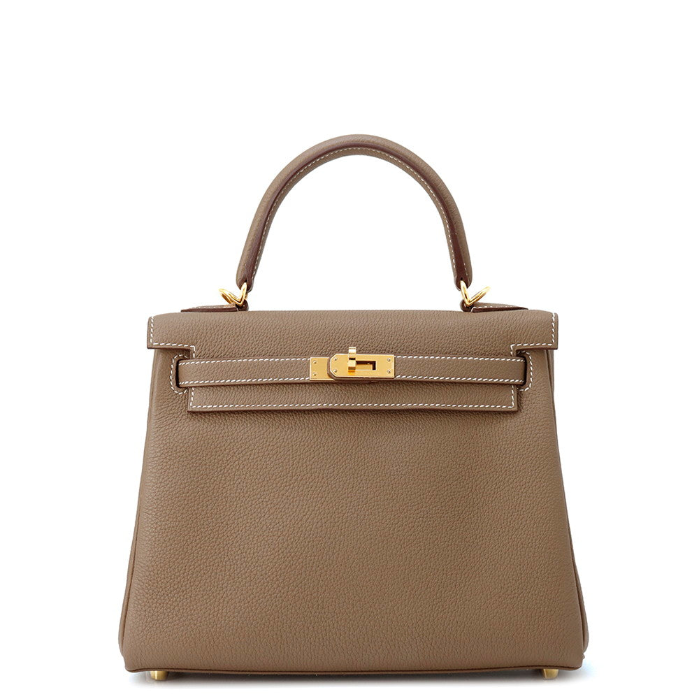 HERMES Kelly Retourne Etoupe Togo Leather Size 25