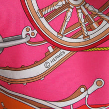 Load image into Gallery viewer, HERMES Carre Stately Wheels Size 90 Rose vif/Rouge/Orange Silk100%
