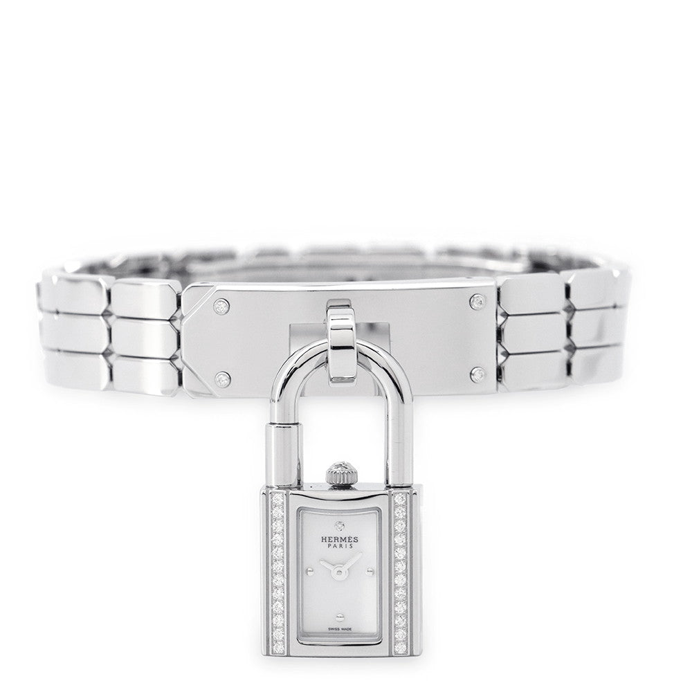 HERMES Kelly watch with diamond bezel W16mm Stainless Steel Sparkling White Lacquer DialKE4.130.130
