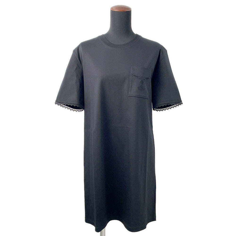HERMES Embroidery pocket flared dress Size 38 Black5H4505DC Cotton100%