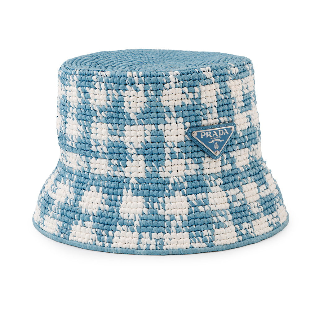 PRADA Crochet bucket hat Size S White/Light Blue1HC137 Viscose Rayon 100%