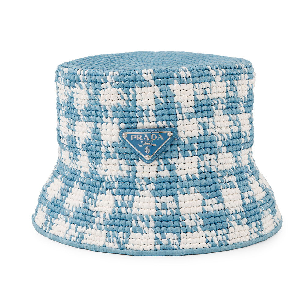 PRADA Crochet bucket hat Size S White/Light Blue1HC137 Viscose Rayon 100%