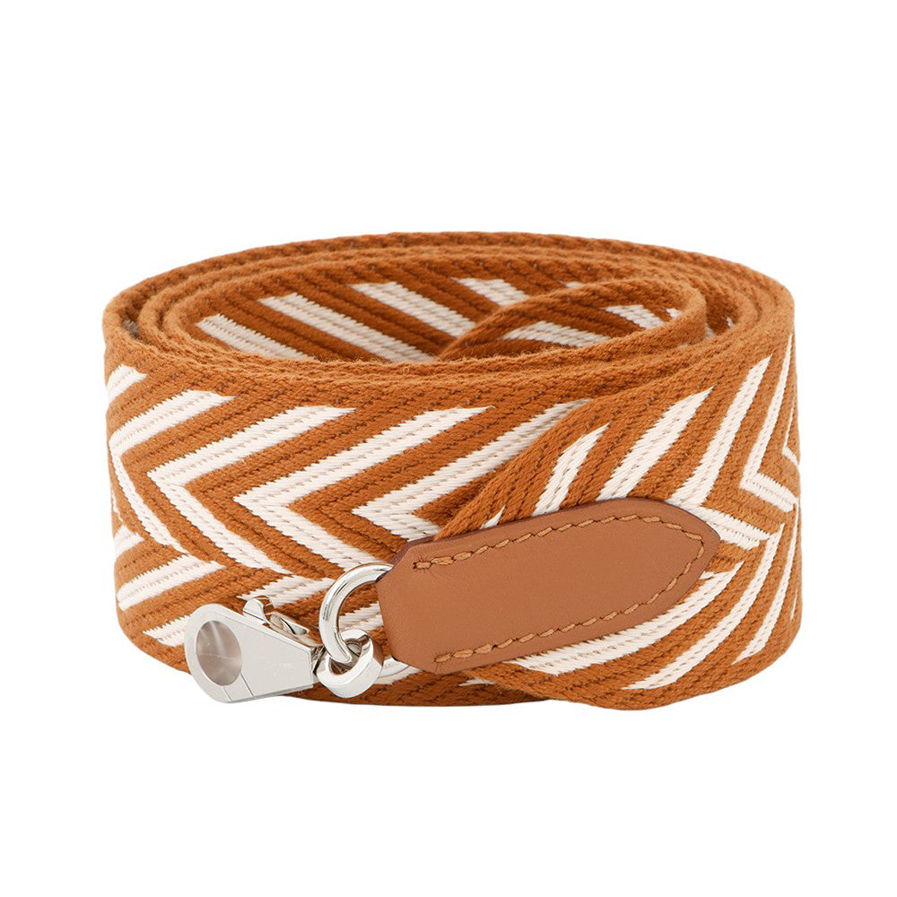 HERMES Bandouliere Sangle Zigzak Ecru/Gold Canvas Swift Leather Size 2