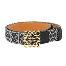 将图像加载到图库查看器中，LOEWE Anagram Belt Size 75 Black/Navy/NaturalE619Z26X01 Cotton Leather
