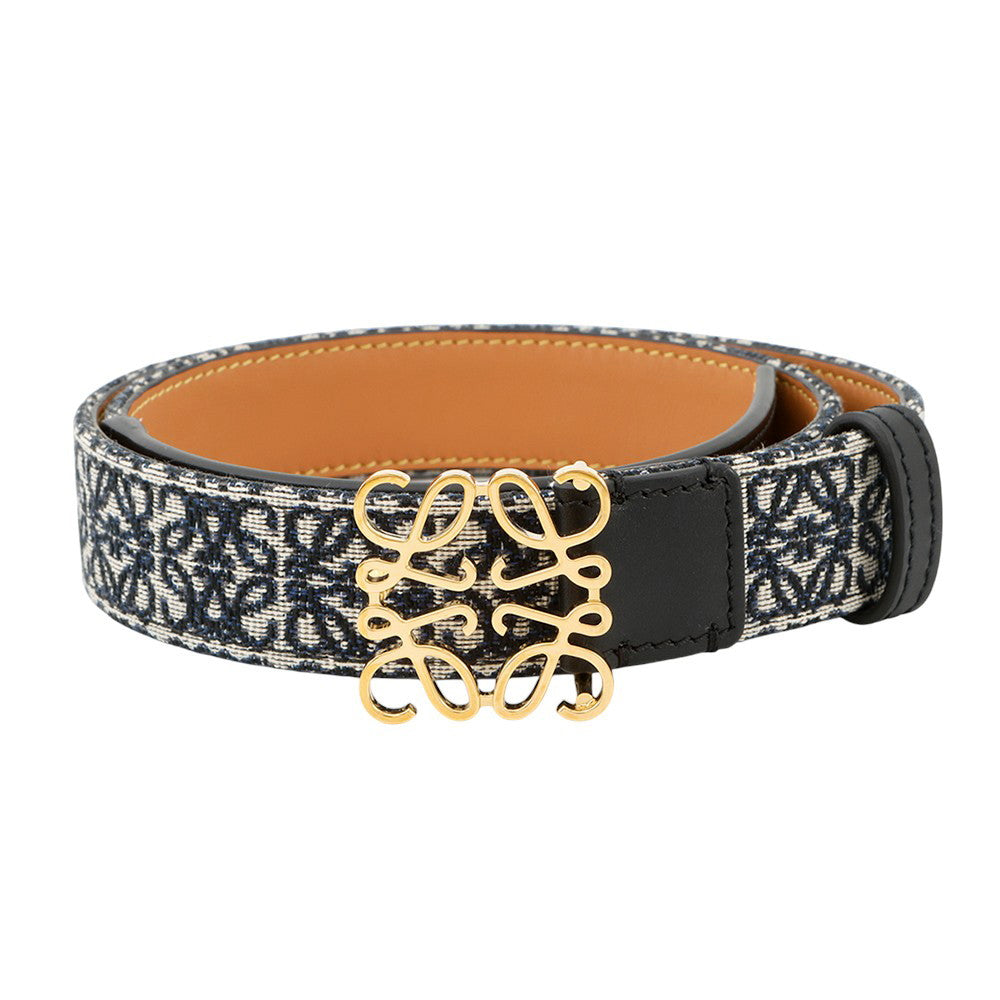 LOEWE Anagram Belt Size 75 Black/Navy/NaturalE619Z26X01 Cotton Leather