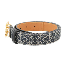 将图像加载到图库查看器中，LOEWE Anagram Belt Size 75 Black/Navy/NaturalE619Z26X01 Cotton Leather

