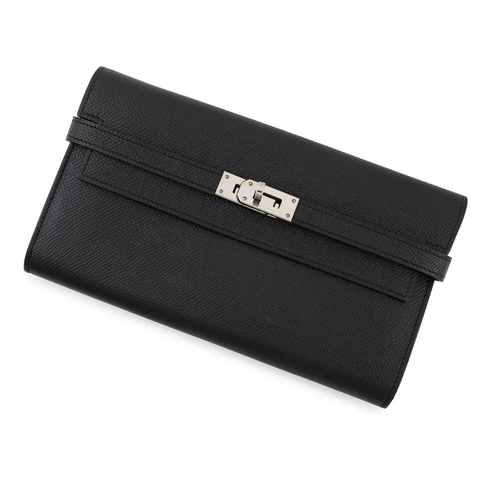 HERMES Kelly wallet long Black Epsom