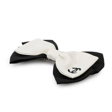 Load image into Gallery viewer, CHANEL Ribbon CC Logo Barrette White/Black Silk Metal
