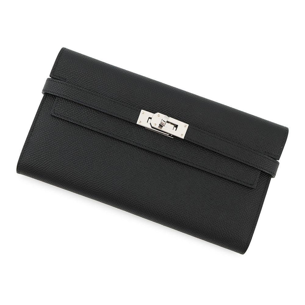 HERMES Kelly wallet long Black Epsom