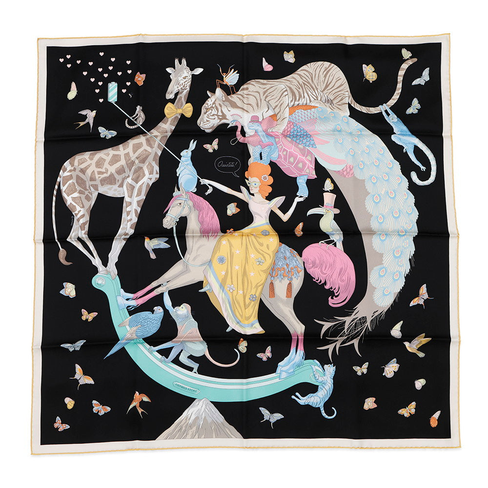 HERMES Carre Twill HERMES Story Size 90 Black/Jaune/Multicolor003875S Silk100%