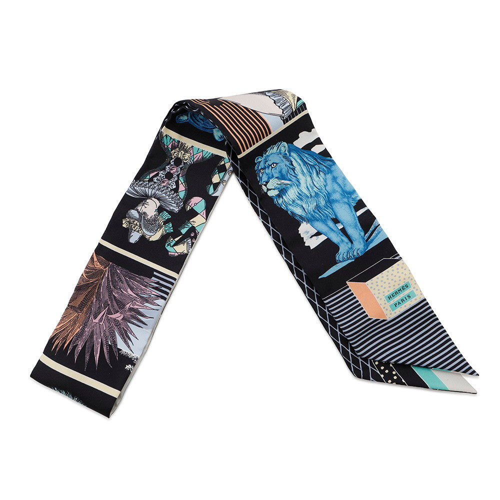 HERMES Twilly GRAND THEATRE NOUVEAU Black/Blue/Vert063761S Silk100%