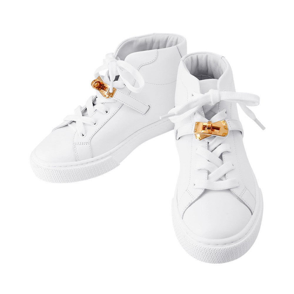 HERMES Daydream High-Top Sneakers White Leather Size 36 1/2