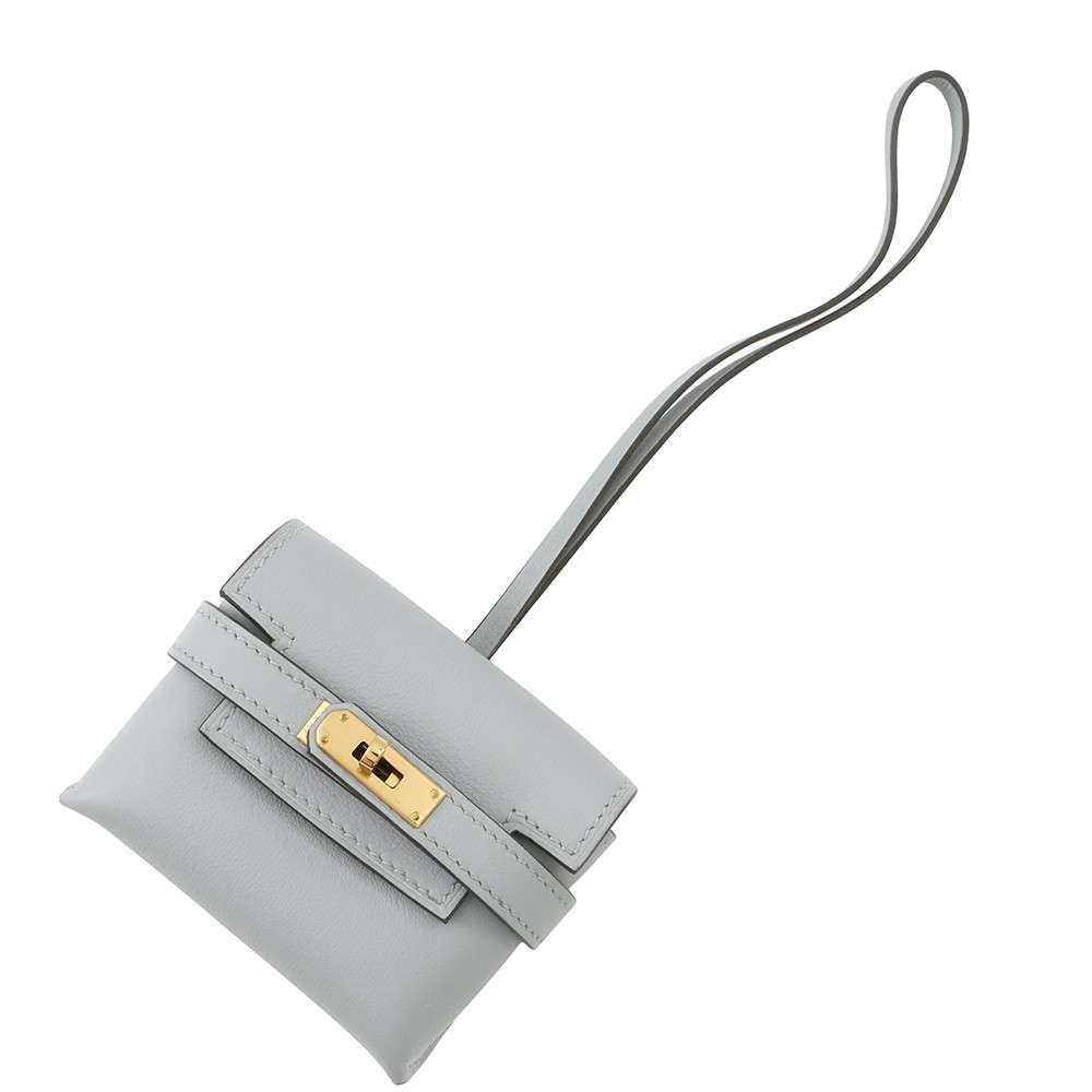 HERMES Kelly Festival Bag Charm Blue Gacier Swift Leather