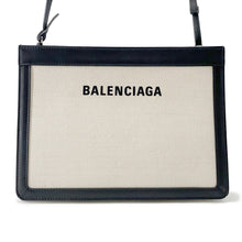 将图像加载到图库查看器中，BALENCIAGA NavyPochette Shoulder Bag Beige/Black339937 Canvas Leather
