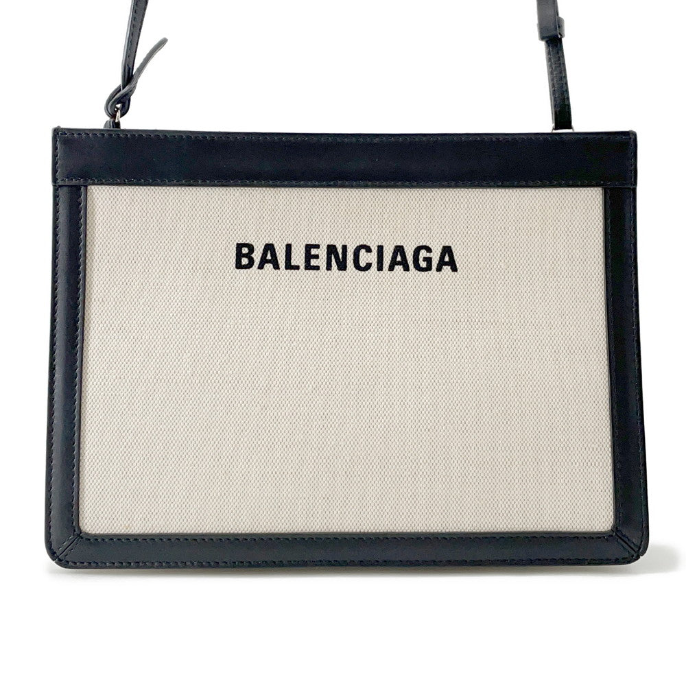 BALENCIAGA NavyPochette Shoulder Bag Beige/Black339937 Canvas Leather