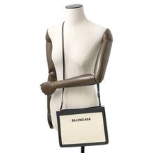 将图像加载到图库查看器中，BALENCIAGA NavyPochette Shoulder Bag Beige/Black339937 Canvas Leather
