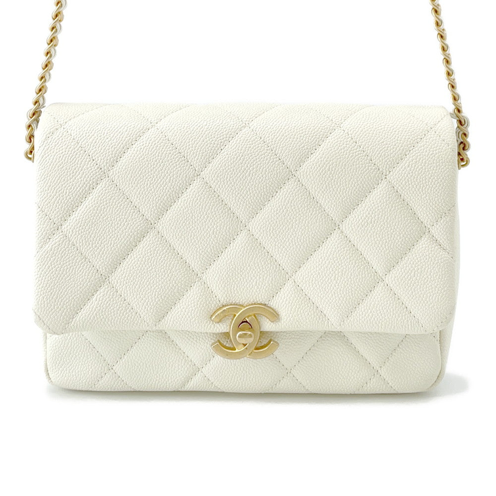 CHANEL Matelasse ChainShoulder Bag White Caviar Leather