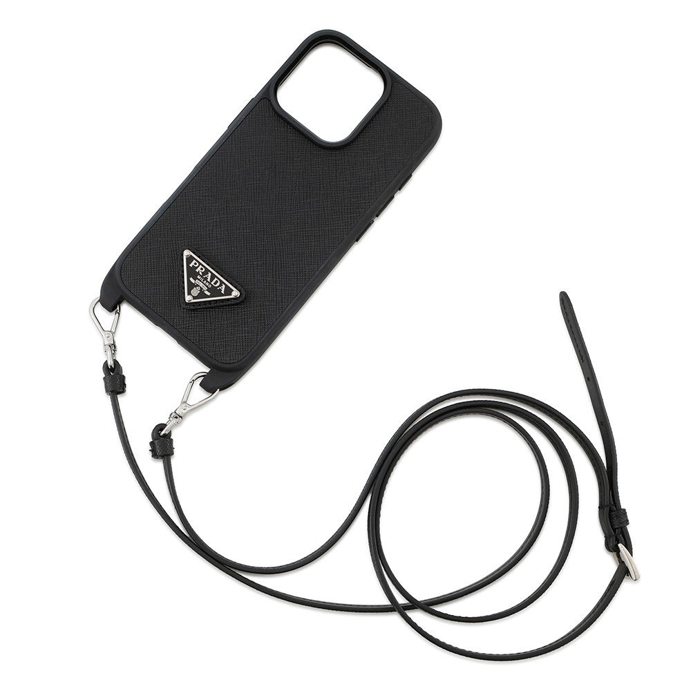 PRADA Saffiano Leather iPhone16pro Case Black1ZH209 Leather Rubber
