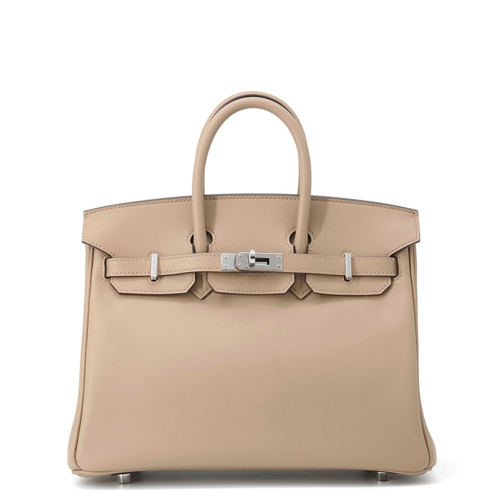 HERMES Birkin Beige Marfa/Gris Pale Swift Leather Size 25