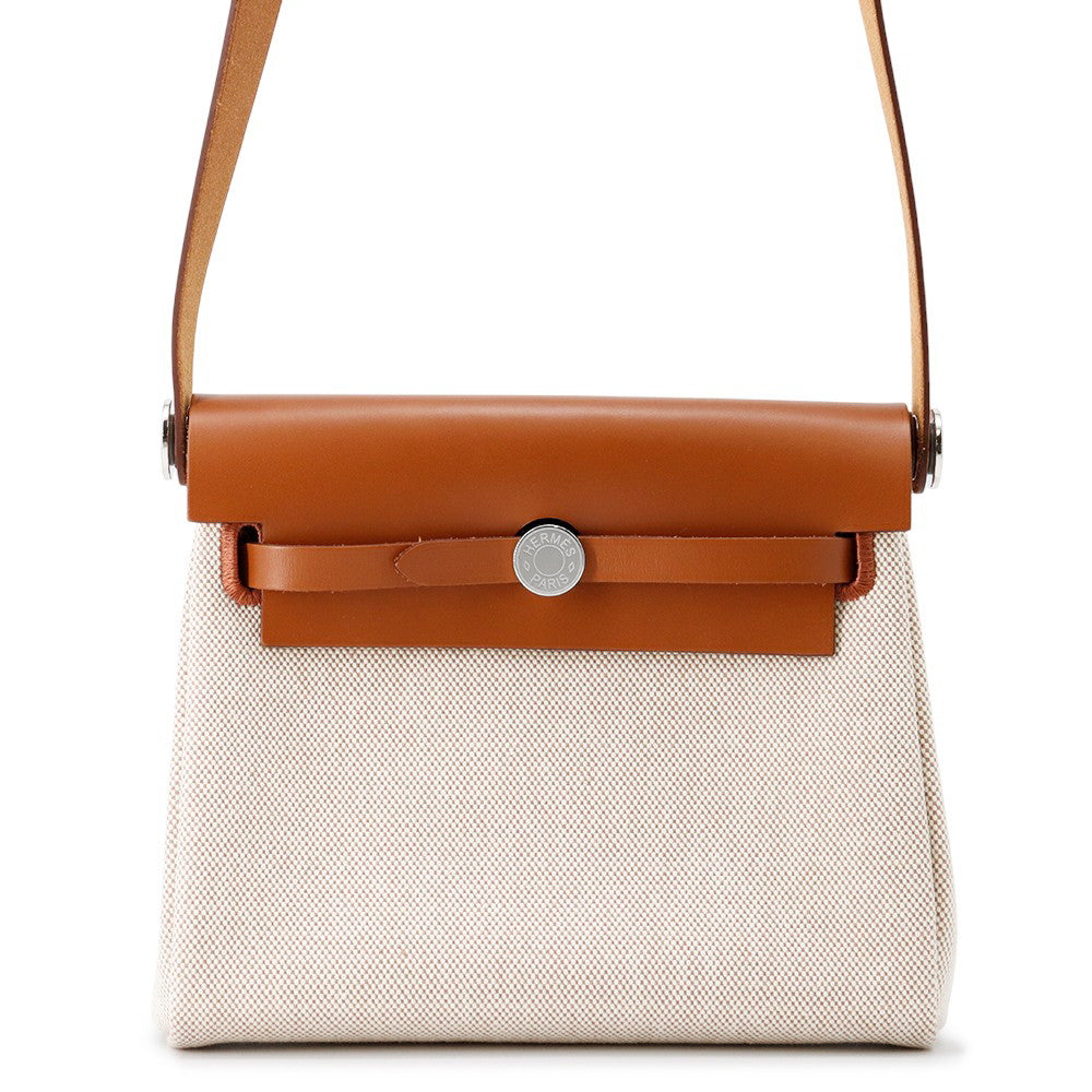 HERMES Herbag zip Fauve Toile H Vache Hunter Leather Size Mini