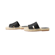 Load image into Gallery viewer, HERMES Antigua Sandals Black Leather Size 39

