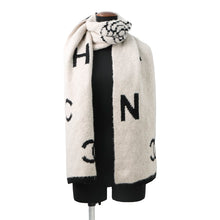 Load image into Gallery viewer, CHANEL Scarf Beige/Black Wool 44% Cashmere44% Silk12%
