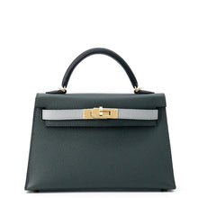 将图像加载到图库查看器中，HERMES Mini Kelly 2 Tricolor Vert Mangrove/Black/Green Pantan Epsom
