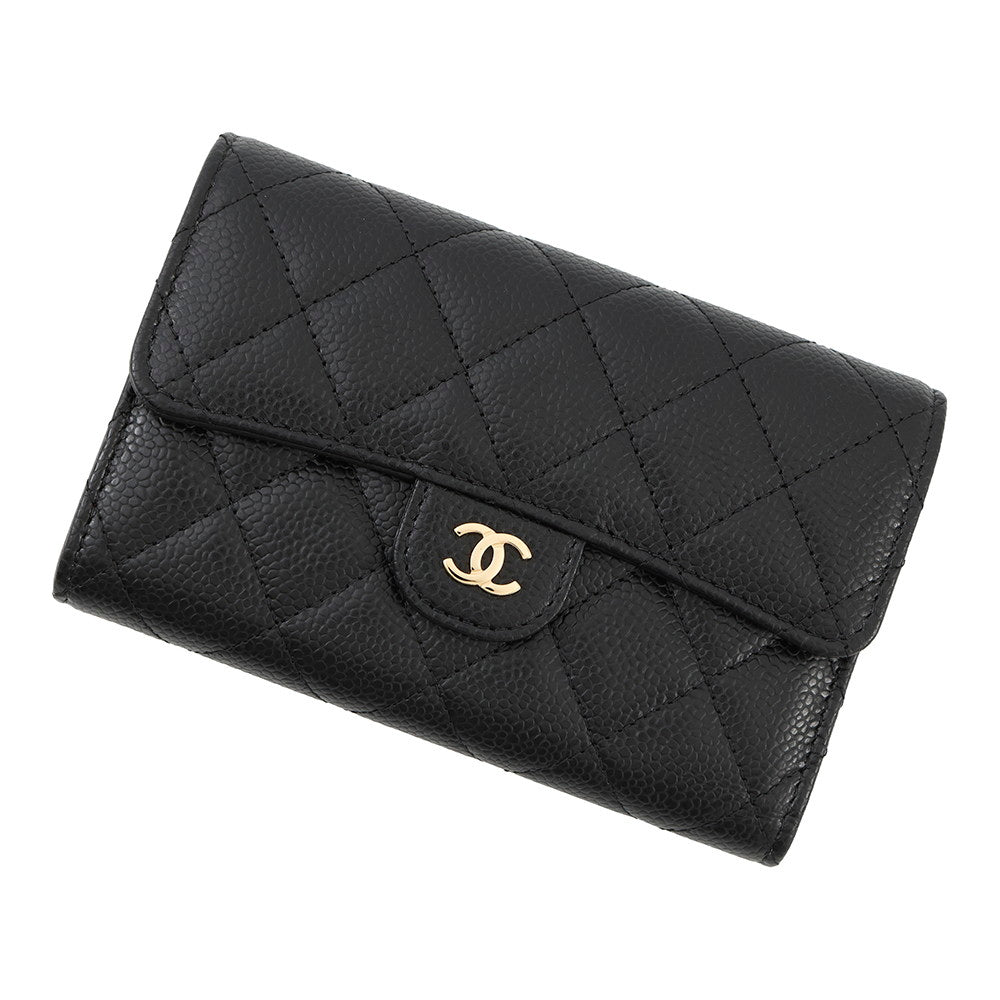 CHANEL Matelasse Medium Wallet BlackAP0232 Caviar Leather