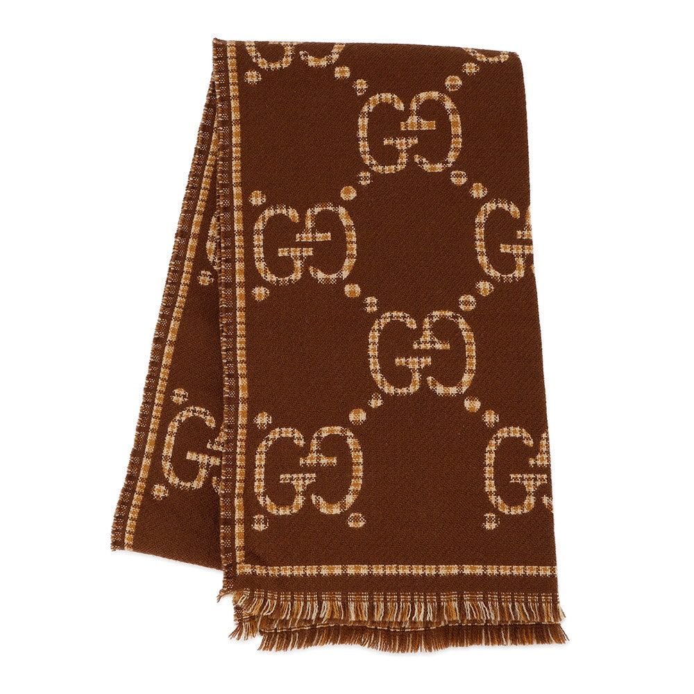 GUCCI Check GG Wool Jacquard Scarf Brown/Beige660025 Wool 100%