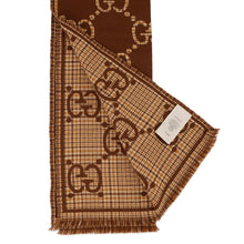 将图像加载到图库查看器中，GUCCI Check GG Wool Jacquard Scarf Brown/Beige660025 Wool 100%
