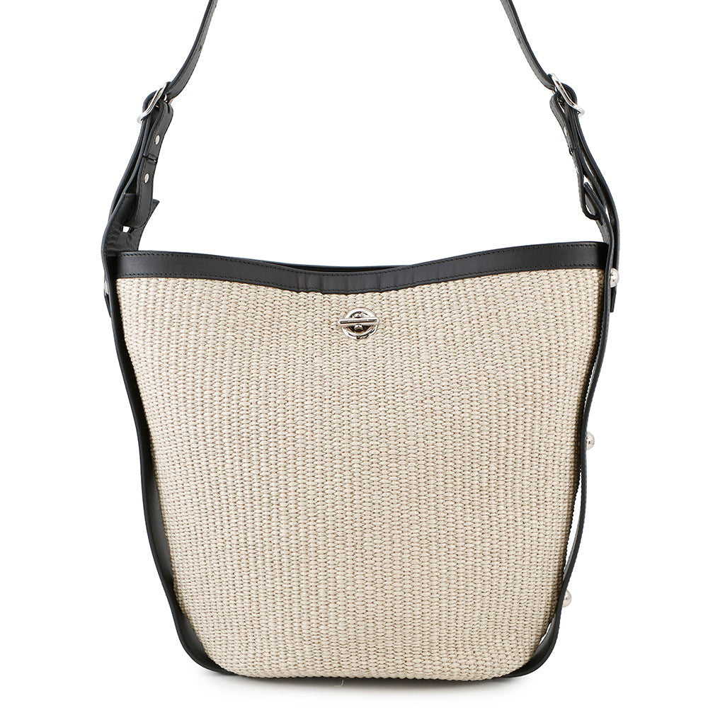 BALENCIAGA one belt Beige/Black410224 Raffia Leather