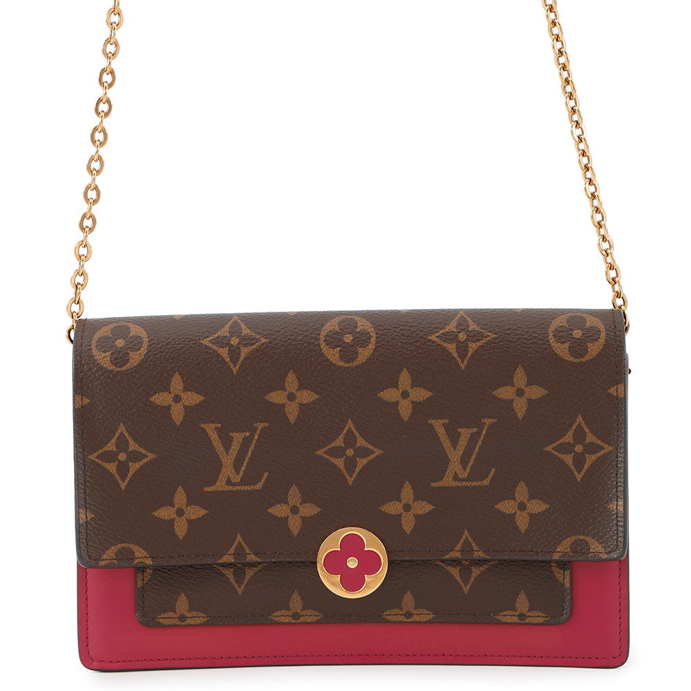 LOUIS VUITTON Flora Portefeuille Chain Wallet FuchsiaM69578 Monogram/Leather