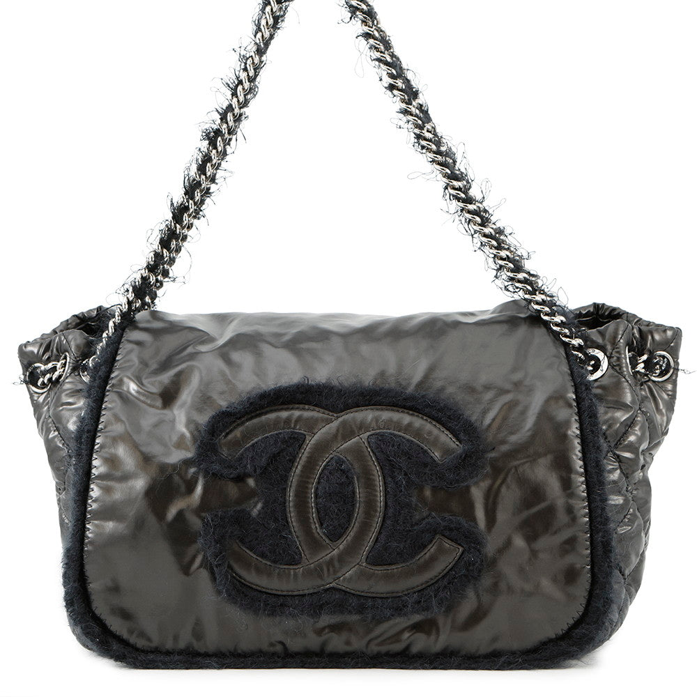 CHANEL CC Logo Messenger Bag MetalicGrayA49697 Nylon Fabric